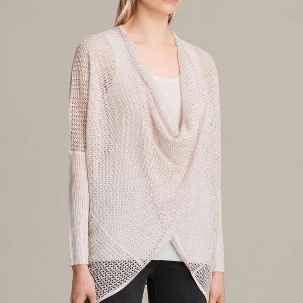 All Saints Cream Neutral Draped Itat Levita Shrug Knit Cardigan Size XS/Small